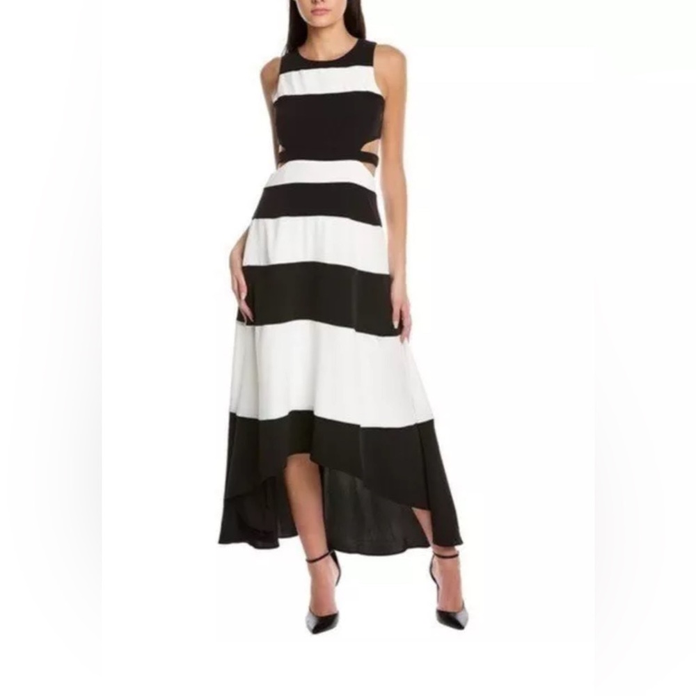 Gracia Stripes Cut Out Waist Maxi Dress Formal Party Women’s Coquette Size M